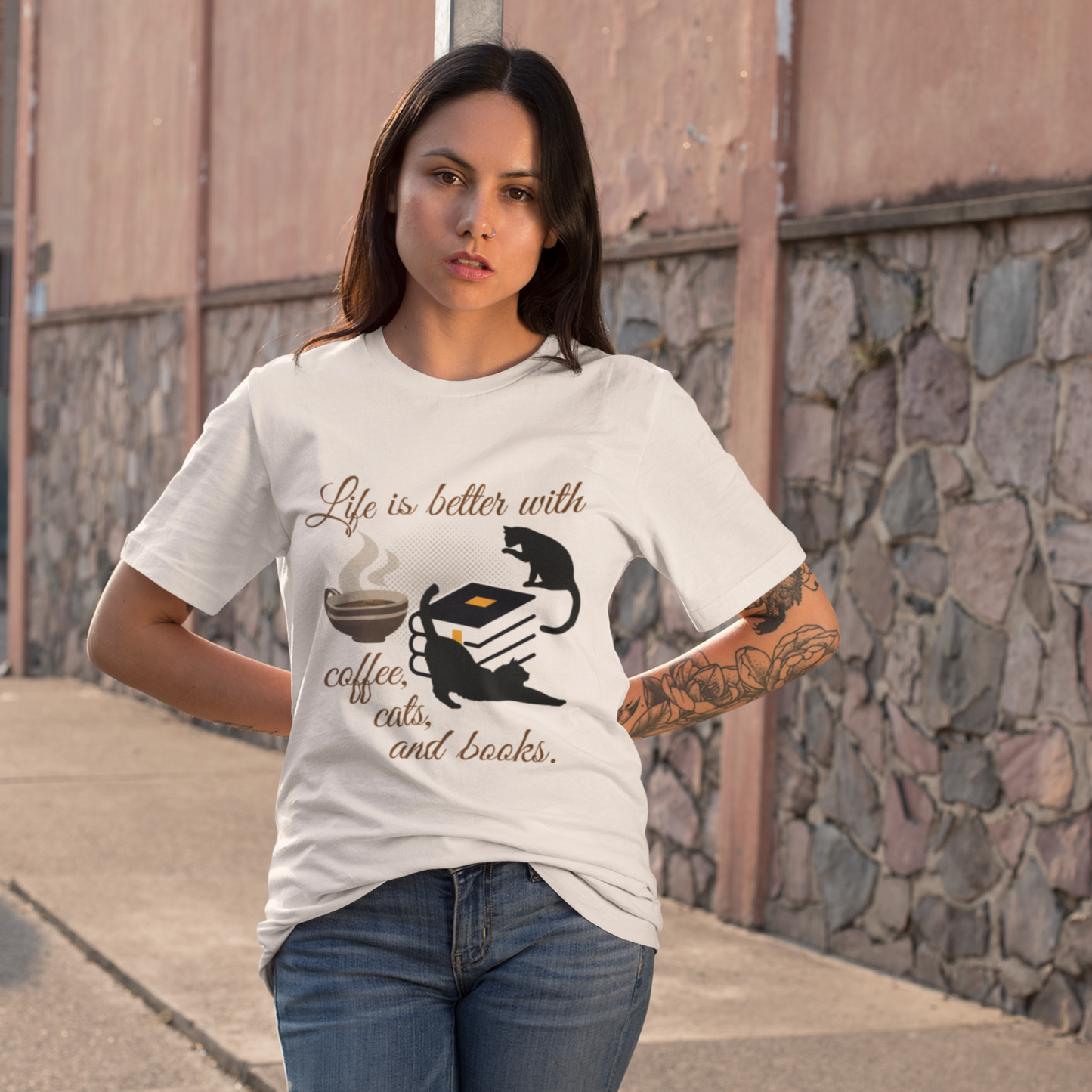 Life Is Better With Coffee, Cats, and Books Unisex T-Shirt