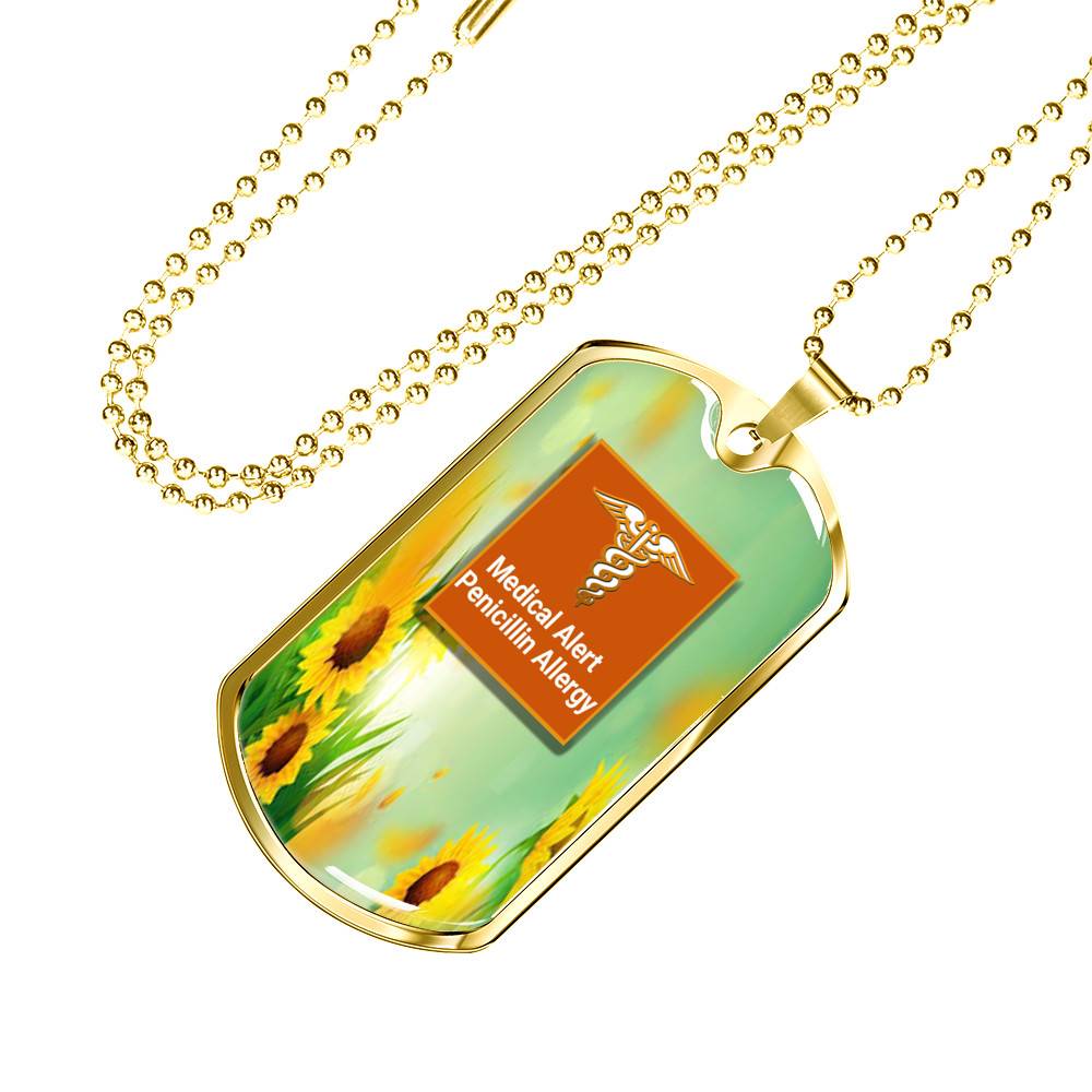 Medical Alert Penicillin Allergy Sunflower Pendant with Ball Chain