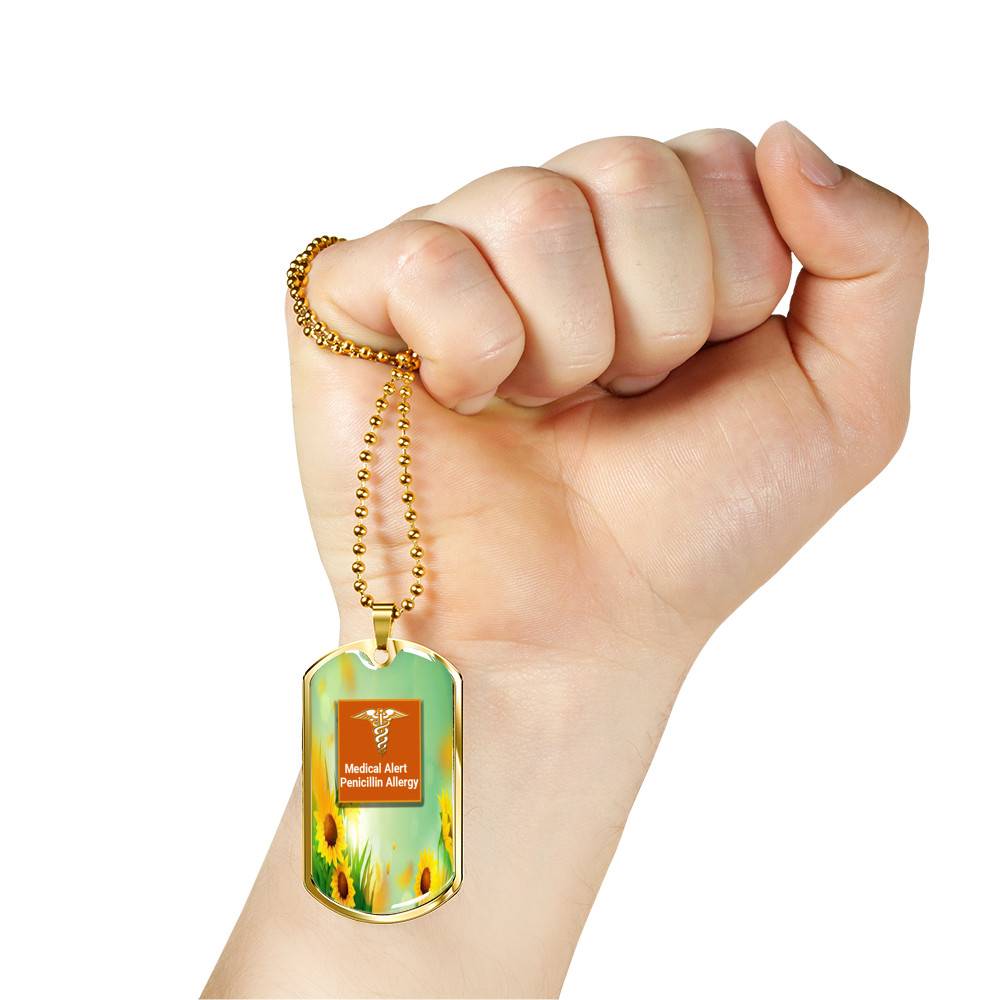 Medical Alert Penicillin Allergy Sunflower Pendant with Ball Chain