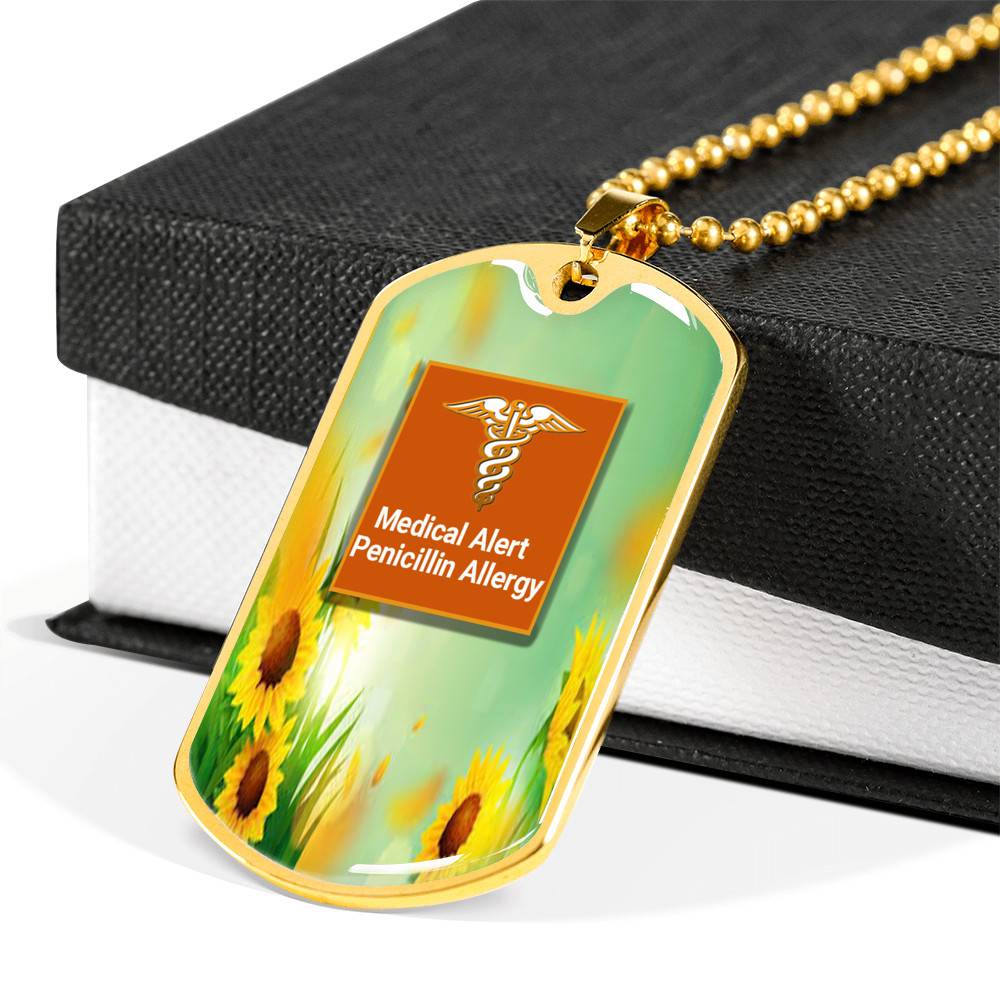 Medical Alert Penicillin Allergy Sunflower Pendant with Ball Chain