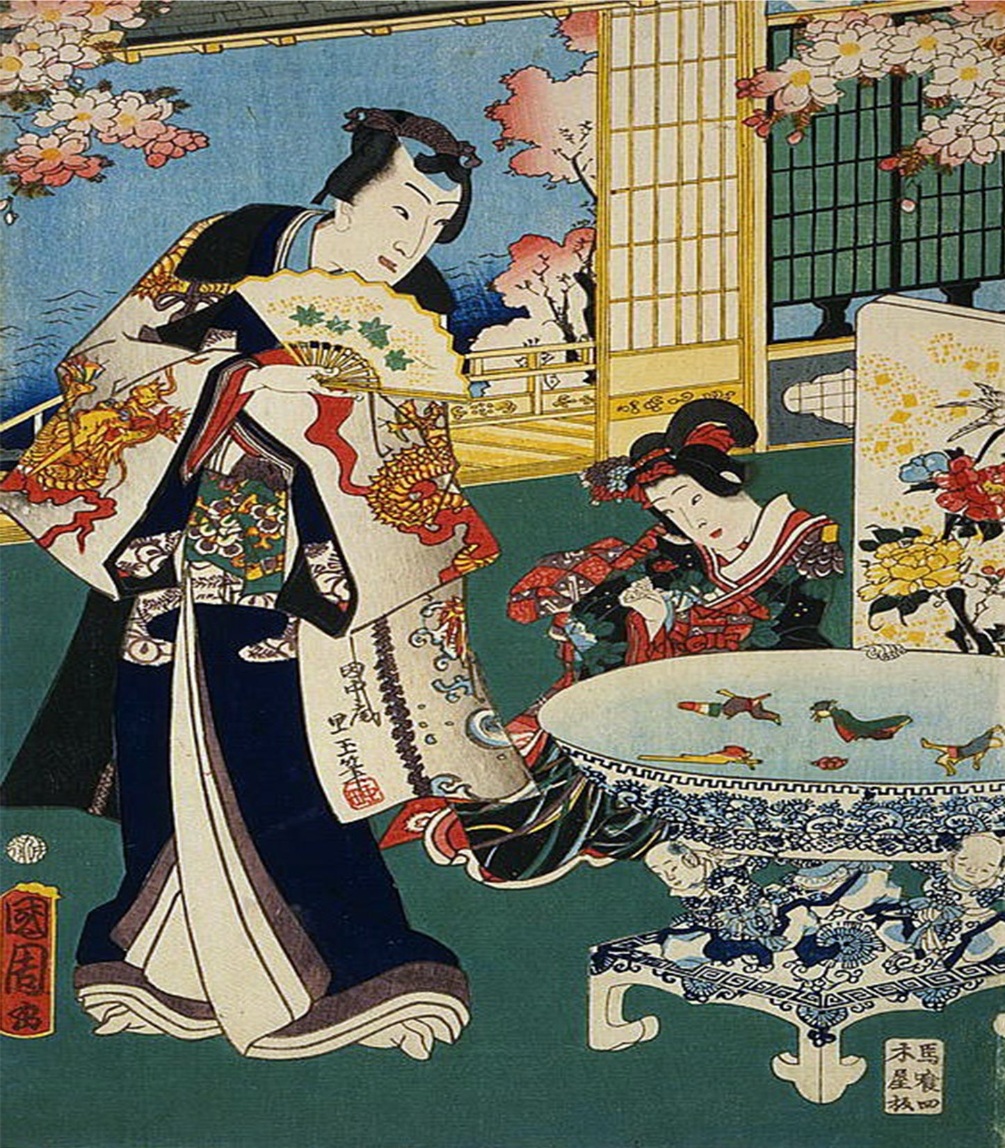 Kunichika Toyohara, Scene In A Villa Canvas Wall Art - Large One Panel
