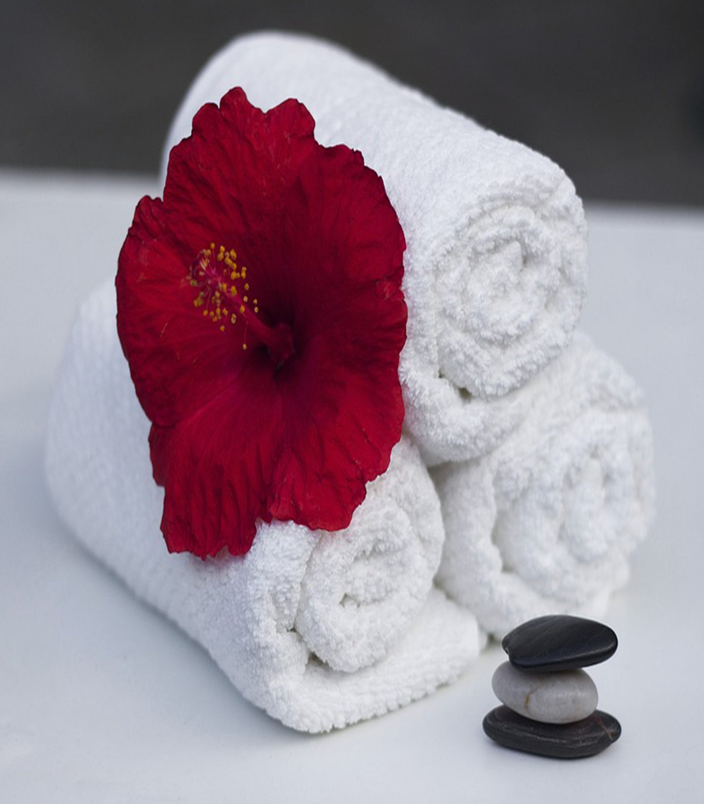 Flower Rocks Towels Spa Canvas Wall Art - Large One Panel