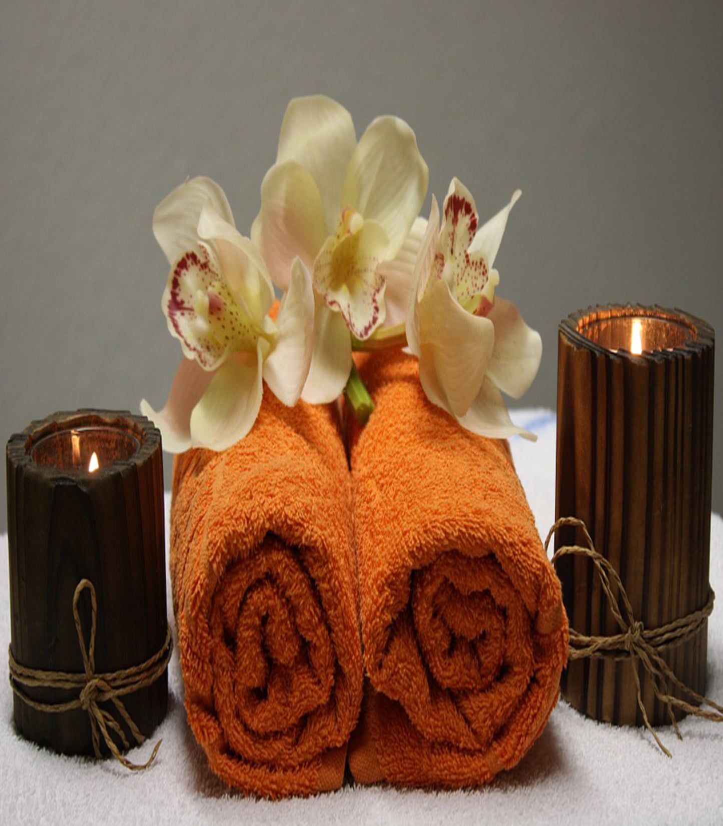 White Orchids Towels Candles Spa Canvas Wall Art - Large One Panel