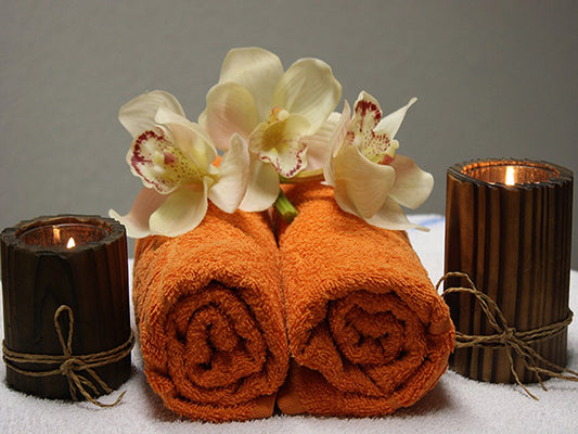 White Orchids Towels Candles Spa Canvas Wall Art - Large One Panel