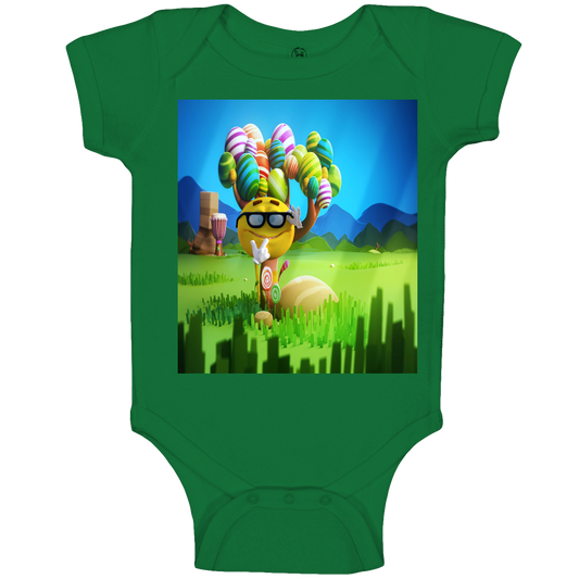 Smiley Shirt Character in Candy Cane Land Baby Body Suit