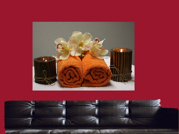 White Orchids Towels Candles Spa Canvas Wall Art - Large One Panel