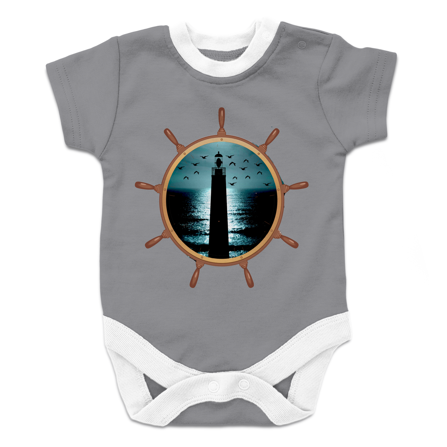 Light House in Ships Wheel Baby Bodysuit
