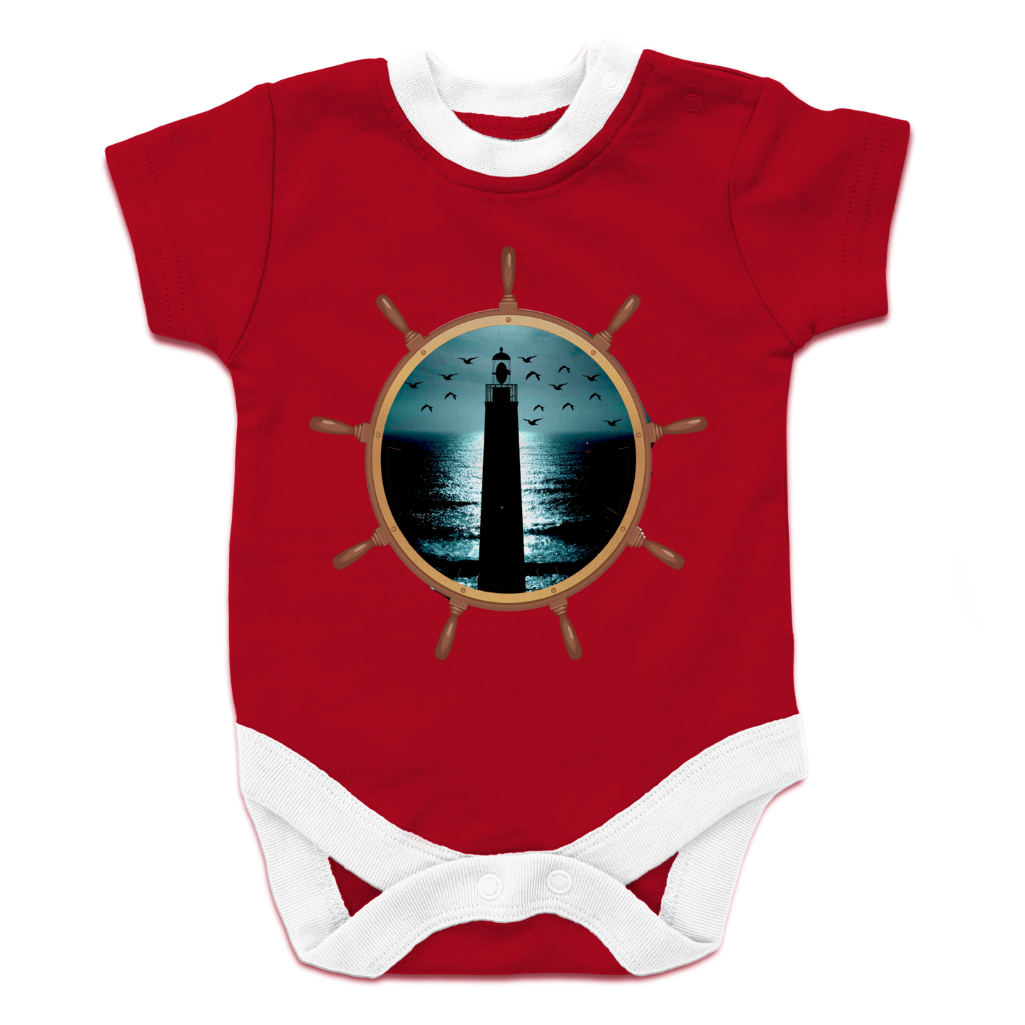 Light House in Ships Wheel Baby Bodysuit