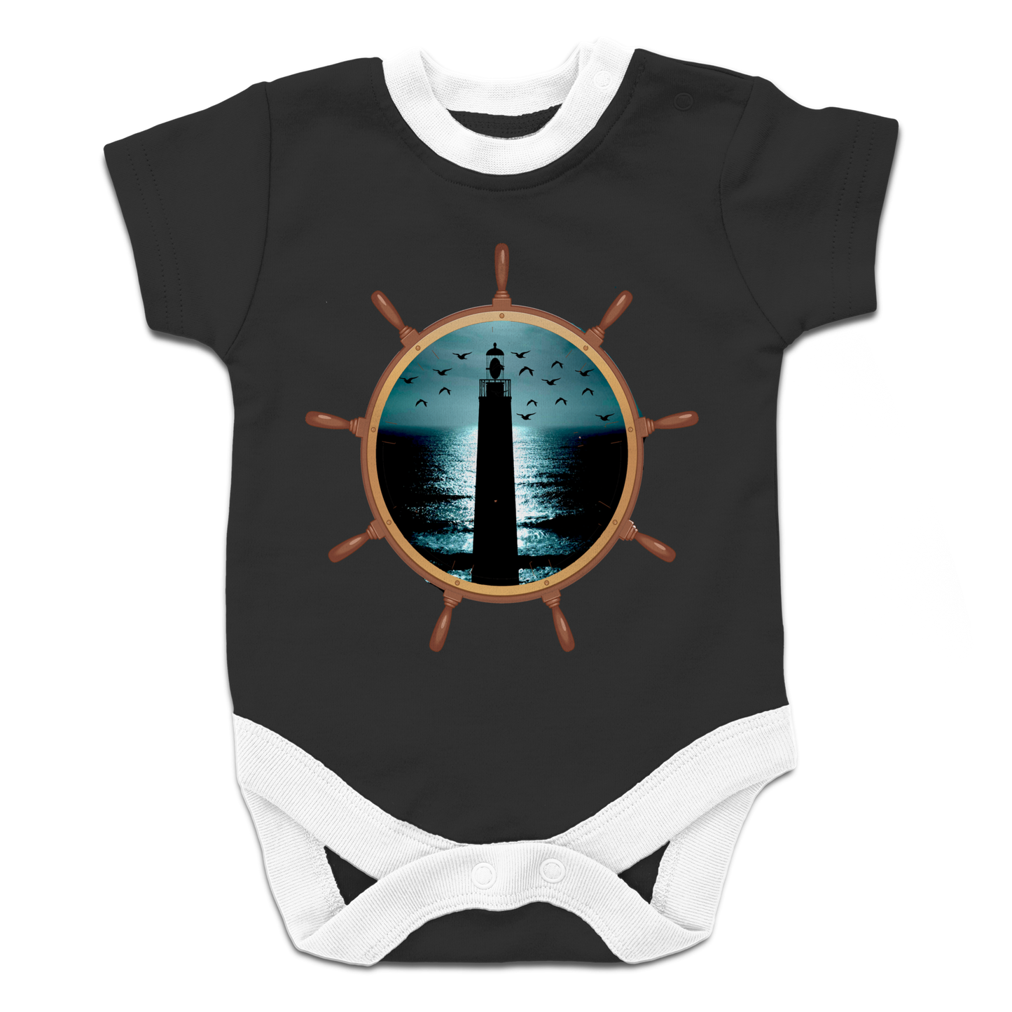 Light House in Ships Wheel Baby Bodysuit