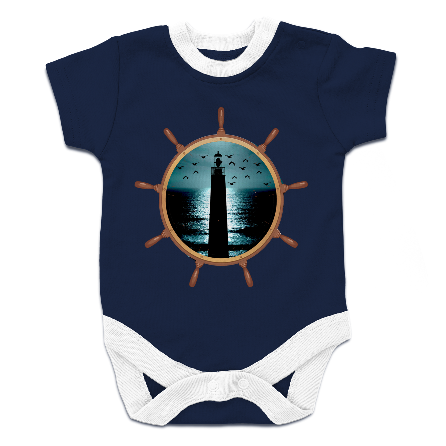 Light House in Ships Wheel Baby Bodysuit