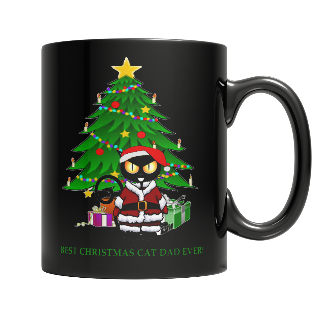 Best Cat Dad Ever Christmas Mug - Black