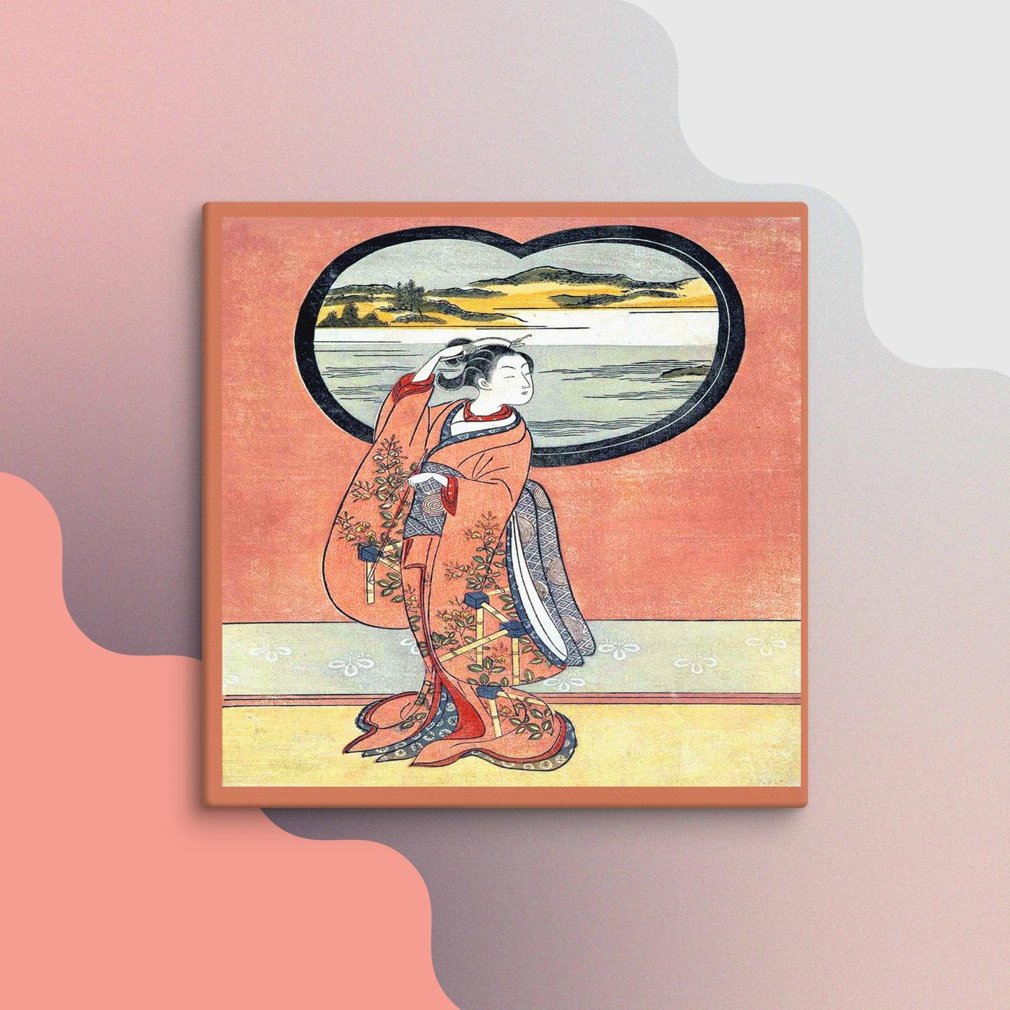 Ukiyo-e Suzuki Harunobu, A Symphony in Reds Canvas Wall Art - Large