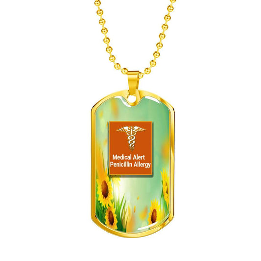 Medical Alert Penicillin Allergy Sunflower Pendant with Ball Chain