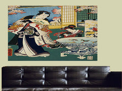 Kunichika Toyohara, Scene In A Villa Canvas Wall Art - Large One Panel