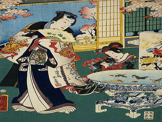 Kunichika Toyohara, Scene In A Villa Canvas Wall Art - Large One Panel