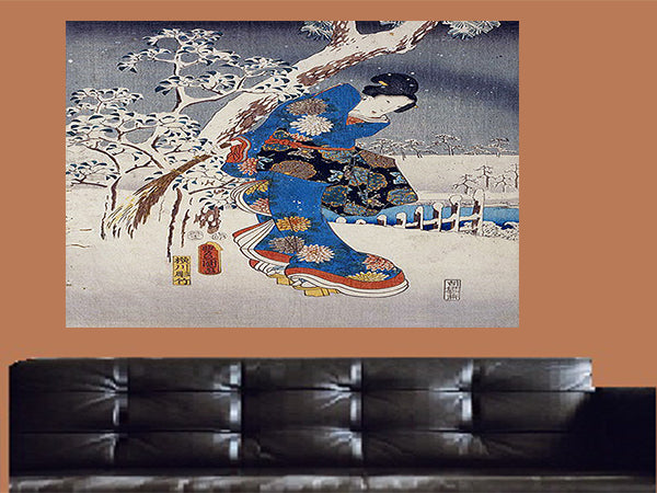 Toyokuni Utagawa -Viewing in the Snow Canvas Wall Art - Large One Panel