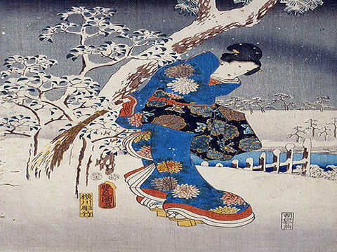 Toyokuni Utagawa -Viewing in the Snow Canvas Wall Art - Large One Panel