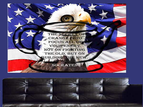 Teapot - US Flag - Eagle - Socrates - Canvas Wall Art - Large One Panel