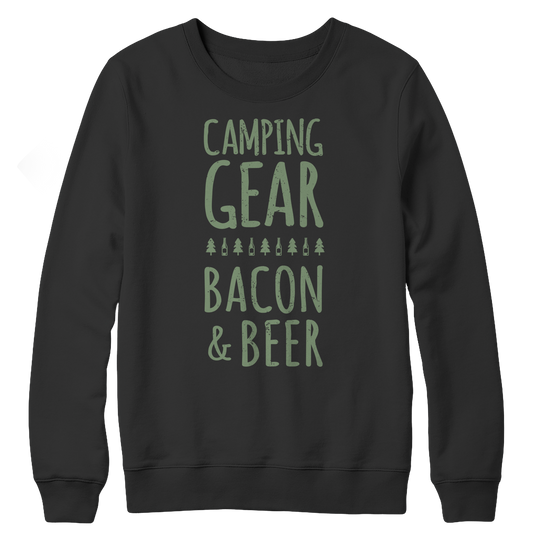 Camping Gear Bacon And Beer Crewneck Fleece