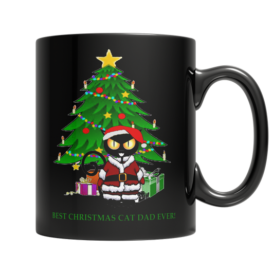 Best Cat Dad Ever Christmas Mug - Black